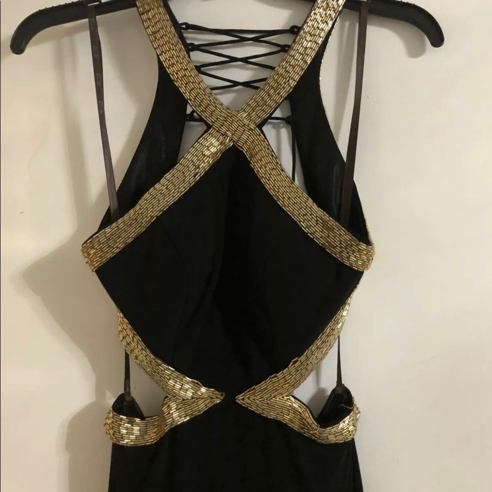 Evening prom dress, size 0, black and gold.